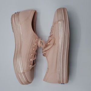 Keds Pink Canvas Triple Shimmer Flatform Sneakers